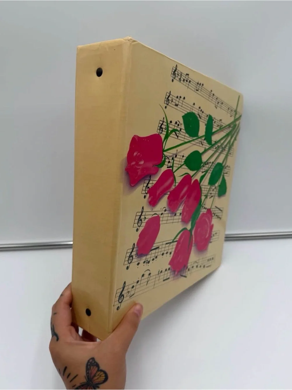 Vintage 1988 Lisa Frank RARE 3 Ring Binder Photo Album Pink Roses Music Notes